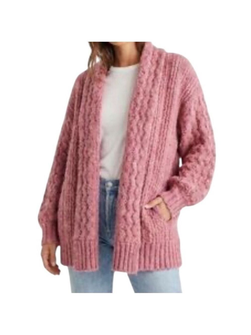 Anthropologie Rashida Open Knit Oversized Cardigan in Soft Pink Size S (L)